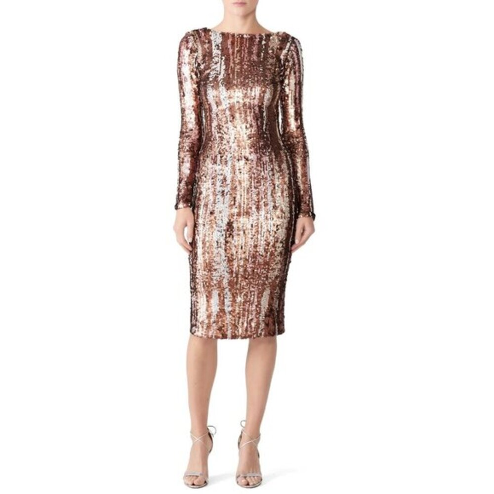 Dress The Population Emery Sequin Midi Dress Matte Bronze Multi XXL NWT $575